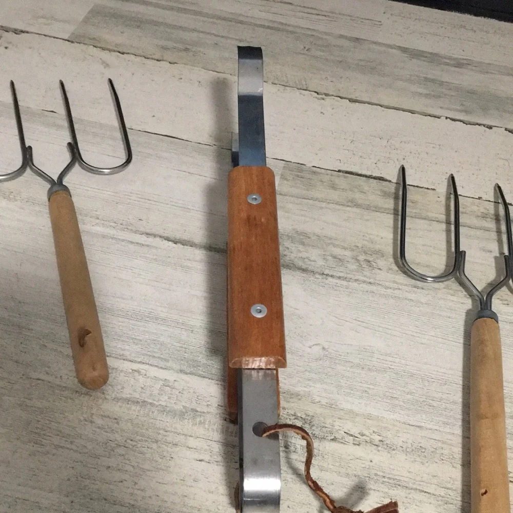 Meat forks set of two and tongs for grilling cooking camping
